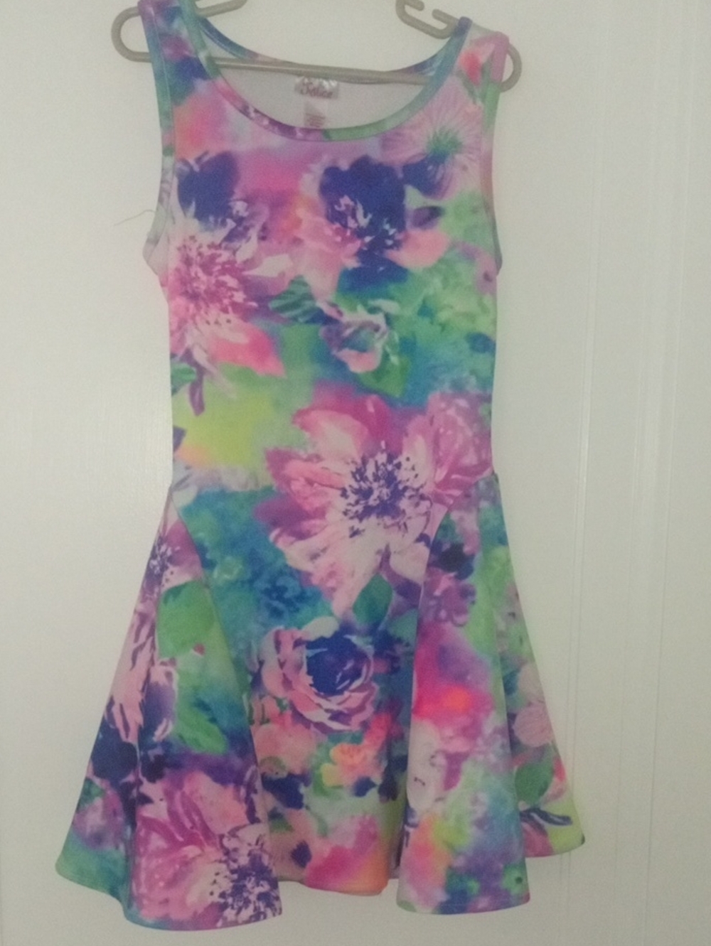 Girls 8 Floral Fit-and-Flare Dress, bright colorful